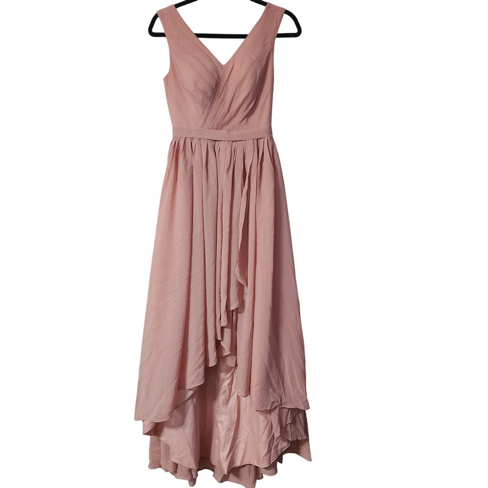LoveLuy Size 0 Blush Pink Bridesmaid Prom Dress Hi-Lo V-Neck‎ Lace-Up Back